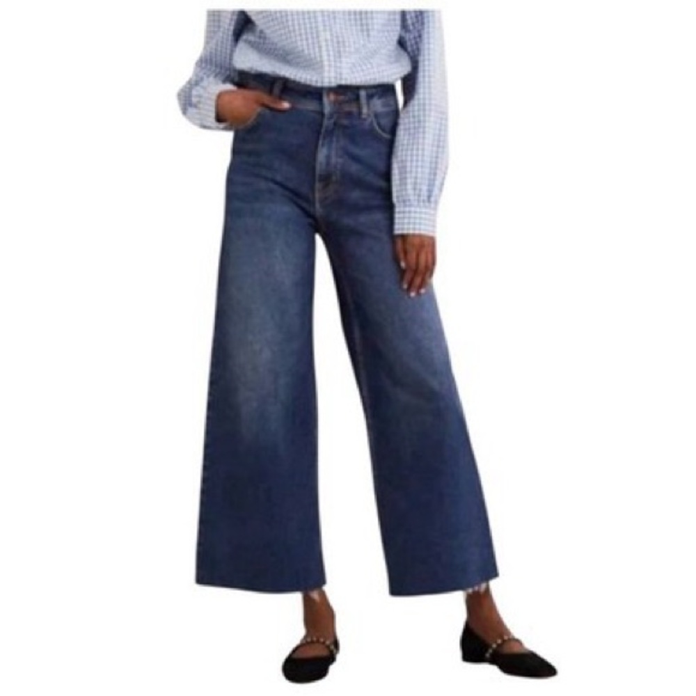BODEN Womens Jeans Blue Wide Leg Crop High Rise Raw Hem Stretch Petite Used